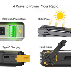 Stay Prepared with the Ultimate Emergency Solar Power Hand Crank Radio - LED Torch, SOS Alarm & 2000mAh Power Bank