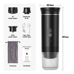 Portable Espresso Coffee Machine with Digital Display 3-In-1 Capsule Coffee Maker for Car & Home Camping Coffee Maker