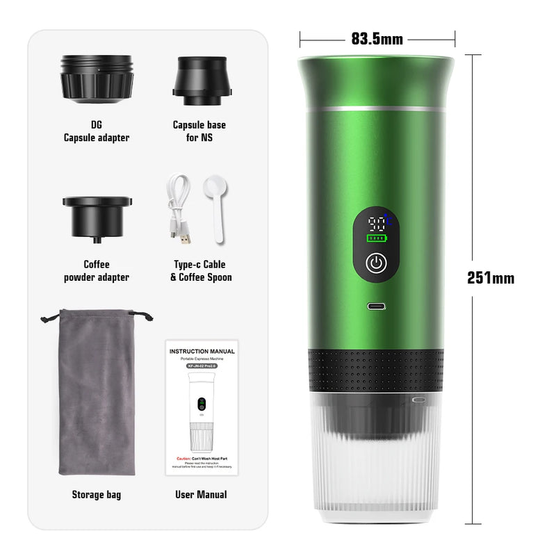 Portable Espresso Coffee Machine with Digital Display 3-In-1 Capsule Coffee Maker for Car & Home Camping Coffee Maker