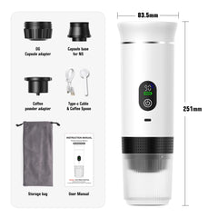 Portable Espresso Coffee Machine with Digital Display 3-In-1 Capsule Coffee Maker for Car & Home Camping Coffee Maker