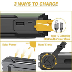 Stay Prepared with the Ultimate Emergency Solar Power Hand Crank Radio - LED Torch, SOS Alarm & 2000mAh Power Bank