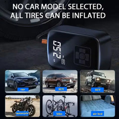 Powerful Wireless Car Air Compressor - Ultimate Electric Tire Inflator for Motorcycles, Bicycles, Boats, and More!
